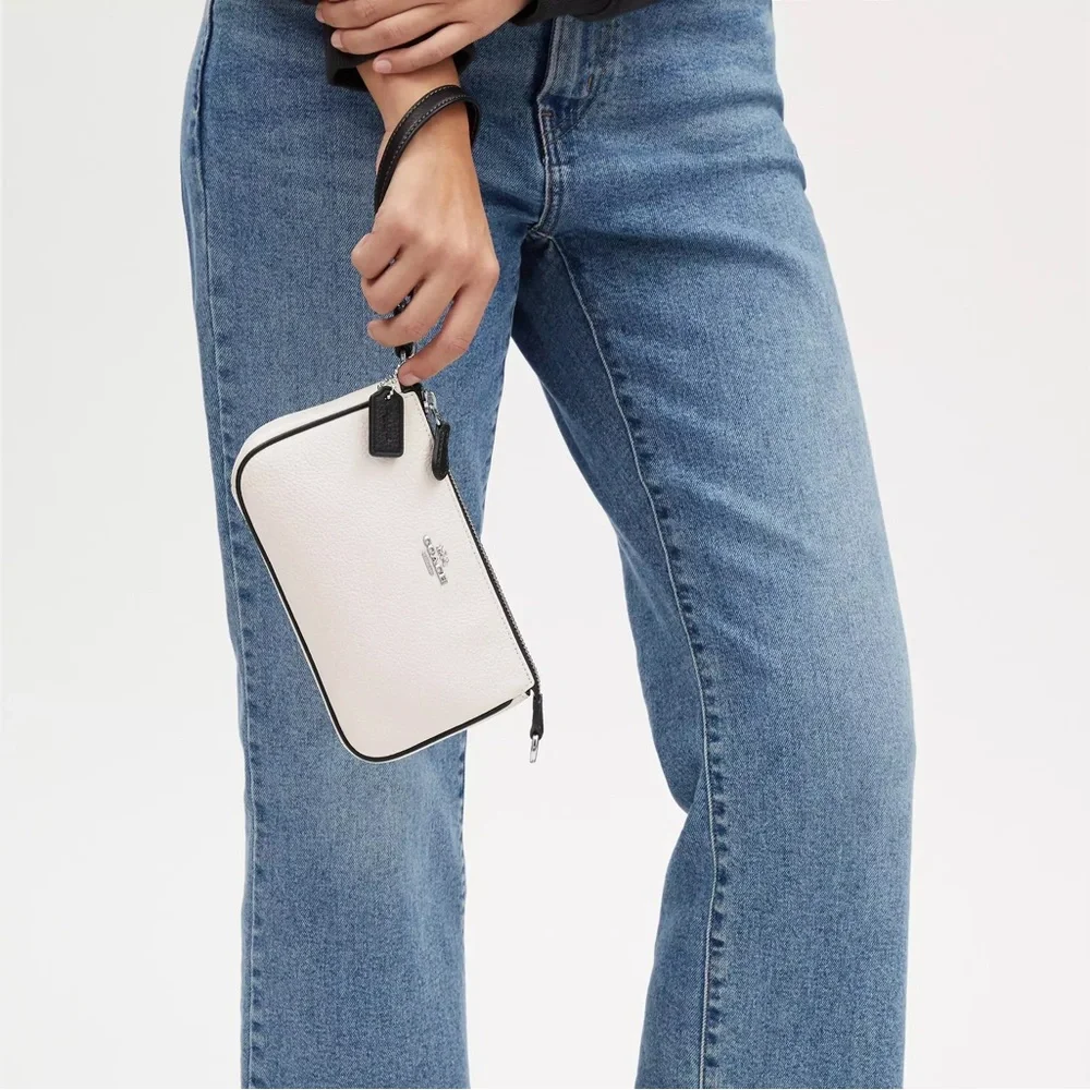 NWT Coach Nolita 19 Pebble Leather Large Wristlet Pochette Bag Chalk Black CP490 - Picture 8 of 9